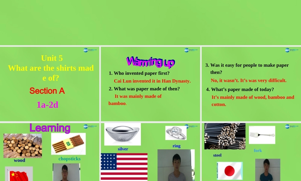 湖北省松滋市涴市镇初级中学九年级英语全册 Unit 5 What are the shirts made of？Section A(1a-2d)课件.ppt