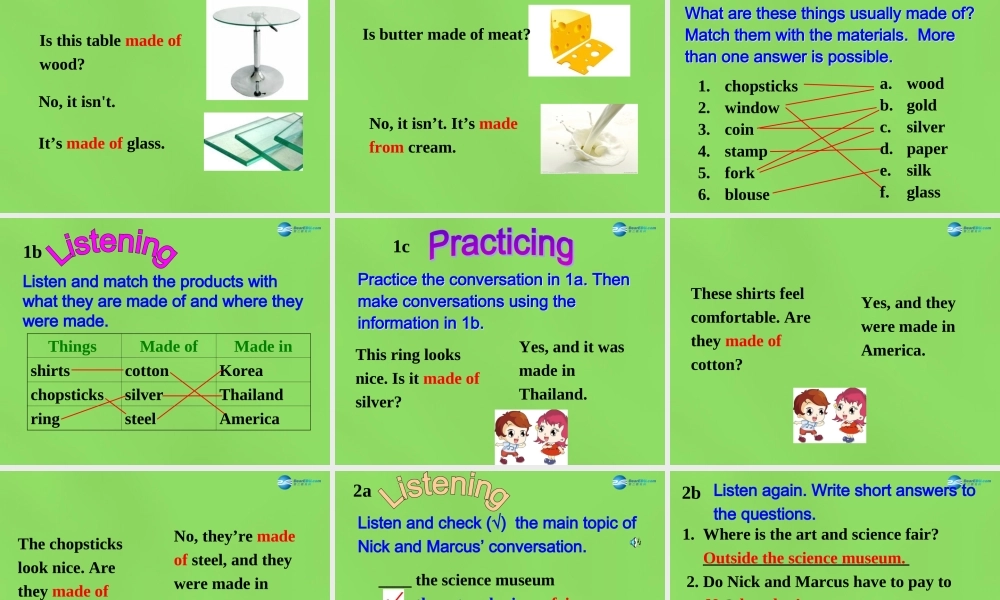 湖北省松滋市涴市镇初级中学九年级英语全册 Unit 5 What are the shirts made of？Section A(1a-2d)课件.ppt