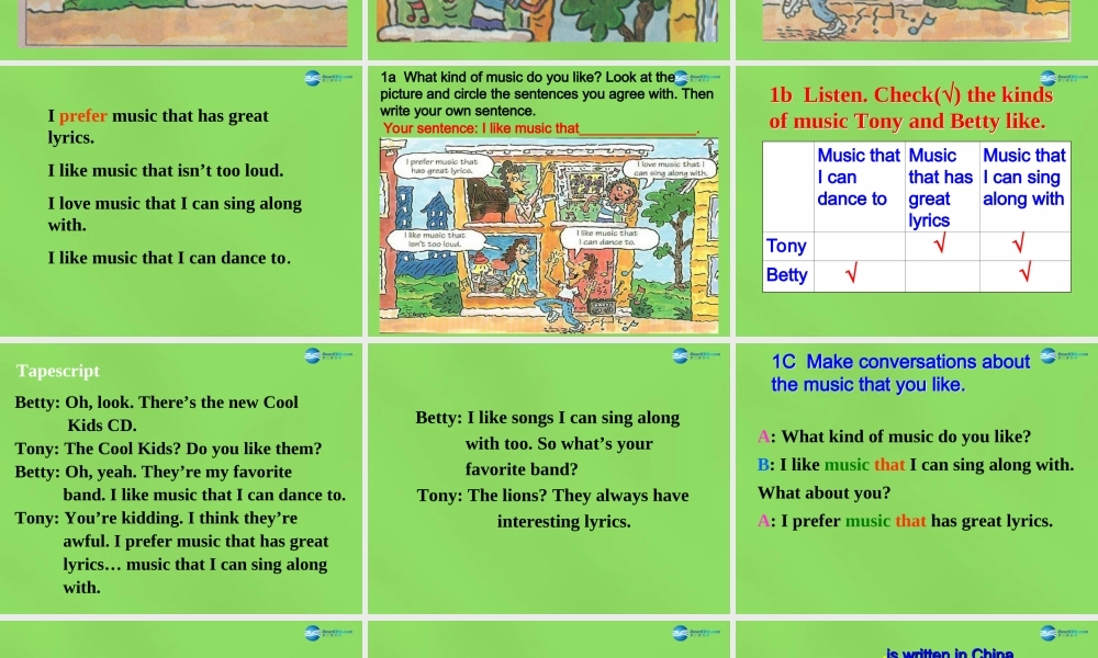 湖北省松滋市涴市镇初级中学九年级英语全册 Unit 9 I like music that I can dance to Section A(1a-1c)课件.ppt