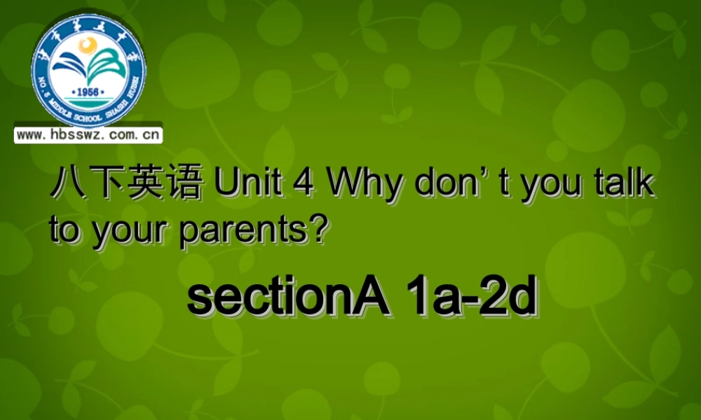 湖北省荆州市沙市第五中学八年级英语下册 Unit 4 Why don’t you talk to your parents课件1 .ppt