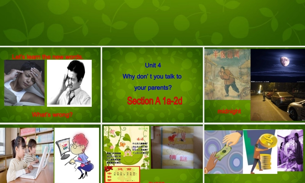湖北省荆州市沙市第五中学八年级英语下册 Unit 4 Why don’t you talk to your parents课件1 .ppt