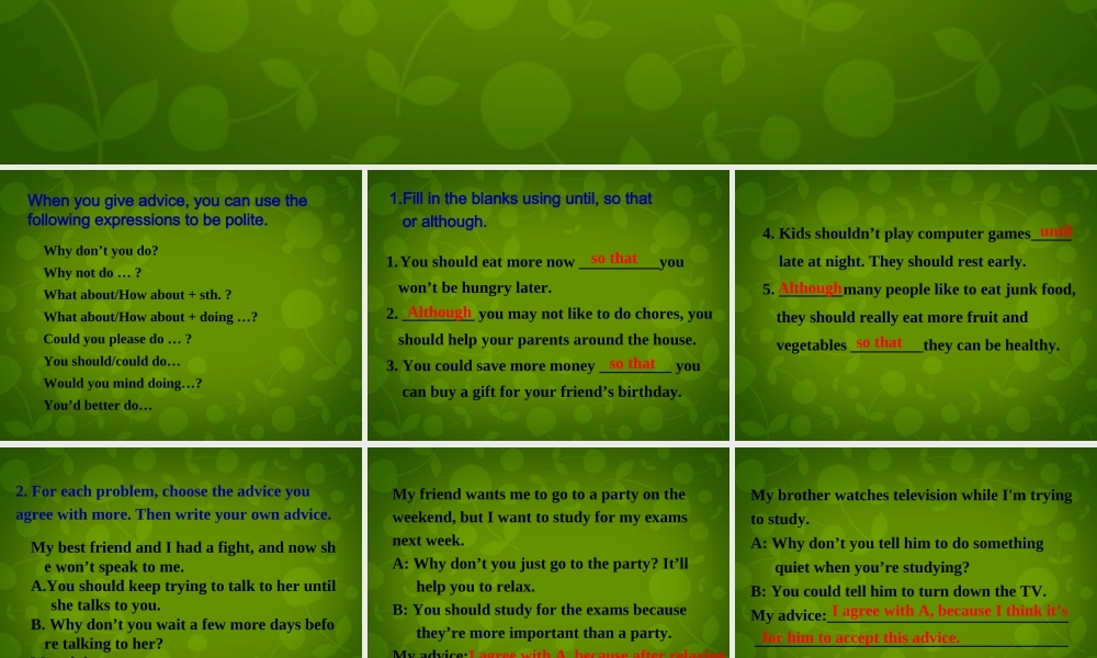 湖北省荆州市沙市第五中学八年级英语下册 Unit 4 Why don’t you talk to your parents课件4 .ppt