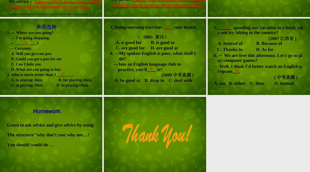 湖北省荆州市沙市第五中学八年级英语下册 Unit 4 Why don’t you talk to your parents课件4 .ppt