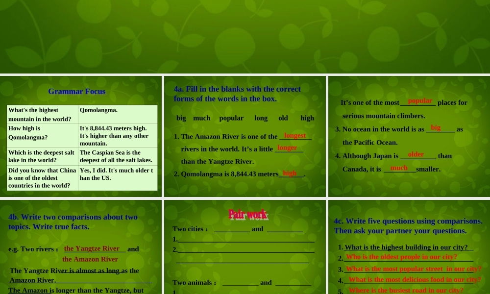 湖北省荆州市沙市第五中学八年级英语下册 Unit 7 What’s the highest mountain in the world课件2 .ppt