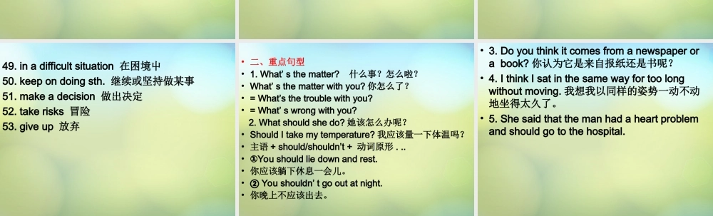 湖北省麻城市集美学校八年级英语下册 Unit 1 What's the matter词组课件 .ppt