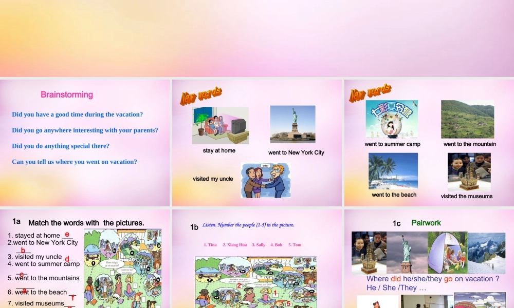 辽宁省东港市黑沟中学八年级英语上册 Unit 1 Where did you go on vacation section A（1a-1c）课件.ppt