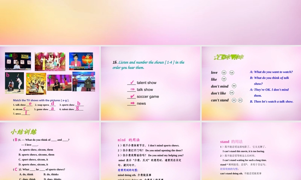 辽宁省东港市黑沟中学八年级英语上册 Unit 5 Do you want to watch a game show section A（1a-1c）课件.ppt