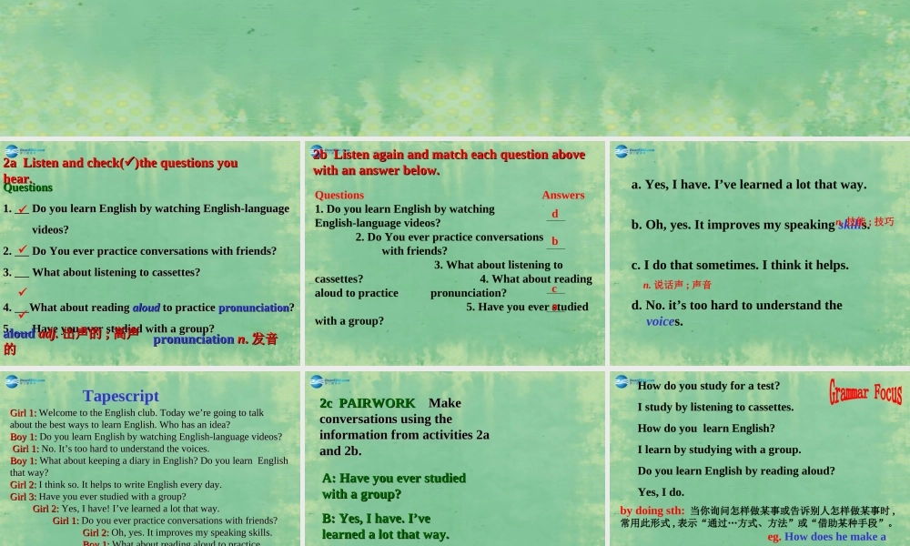 辽宁省灯塔市第二初级中学九年级英语全册 Unit 1 How can we become good learners？（第3课时）课件 （新版）人教新目标版.ppt