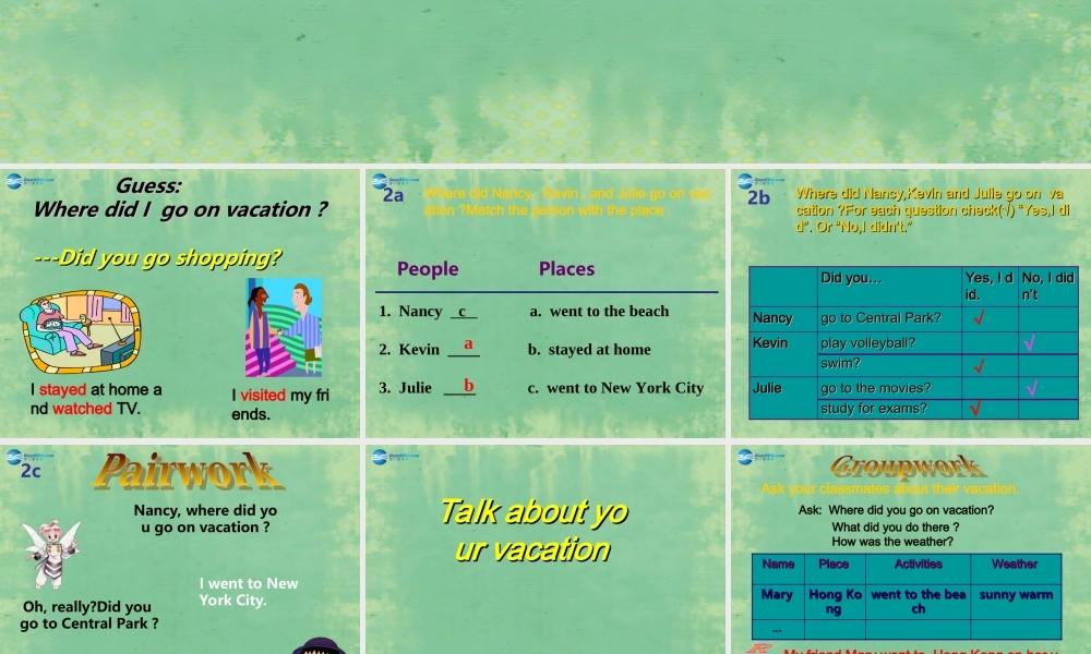 辽宁省灯塔市第二初级中学八年级英语上册 Unit 1 Where did you go on vacation？（第2课时）课件.ppt