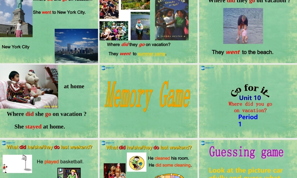 辽宁省灯塔市第二初级中学八年级英语上册 Unit 1 Where did you go on vacation？（第1课时）课件.ppt