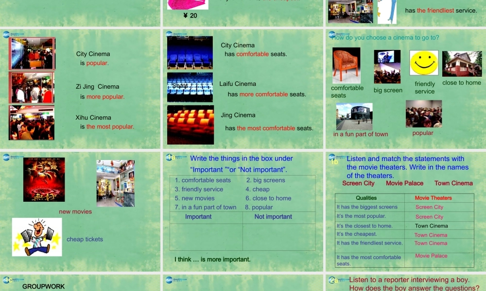 辽宁省灯塔市第二初级中学八年级英语上册 Unit 4 What’s the best movie theater？Section A课件.ppt