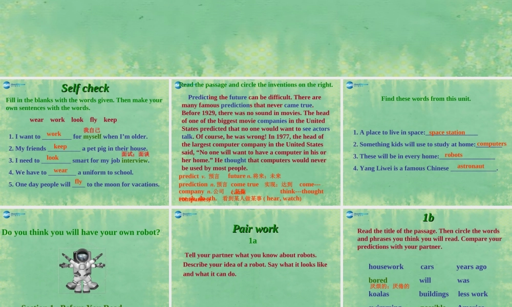 辽宁省灯塔市第二初级中学八年级英语上册 Unit 7 Will people have robots？（第4课时）课件.ppt