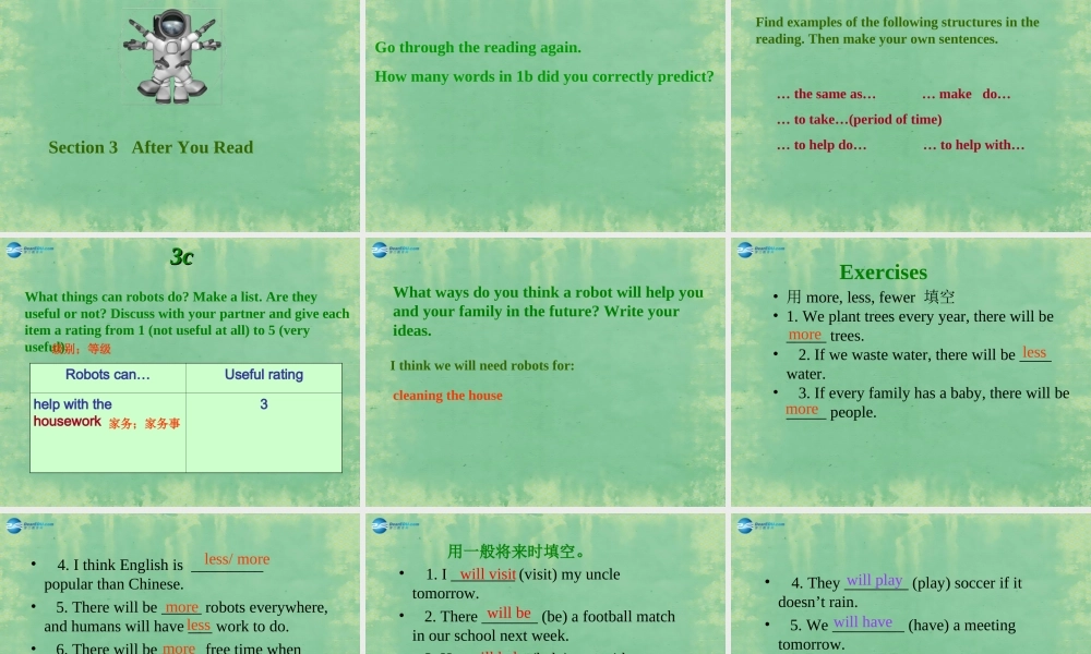 辽宁省灯塔市第二初级中学八年级英语上册 Unit 7 Will people have robots？（第4课时）课件.ppt