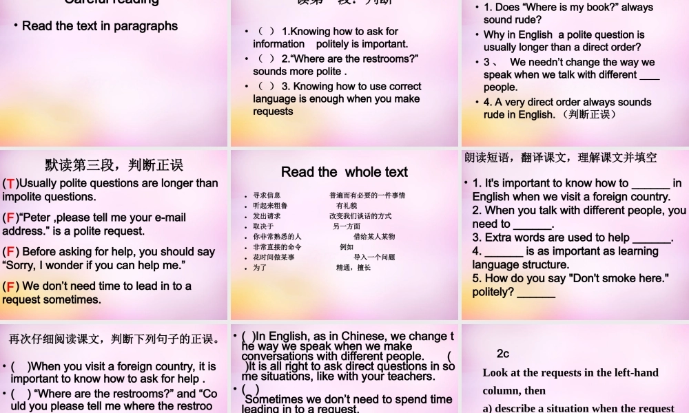 辽宁省鞍山市第十八中学九年级英语全册 Unit 3 Could you please tell me where the restrooms are Period 4课件 （新版）人教新目标版.ppt