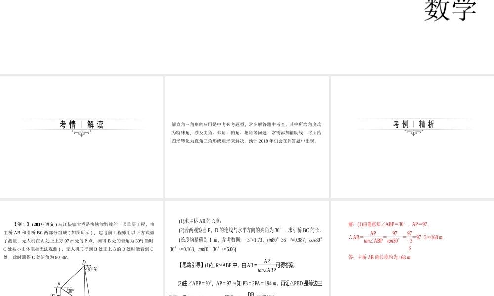 2018年中考数学（全国）总复习精英课件： 第二轮专题总复习专题八　解直角三角形的应用 (共29张PPT).ppt