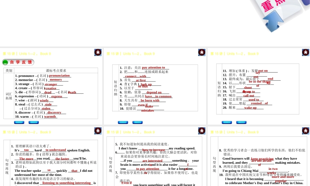 【复习方案】九年级英语复习课件（自学反馈+重点突破）：Units 1—2Book 9（共30张PPT）.ppt