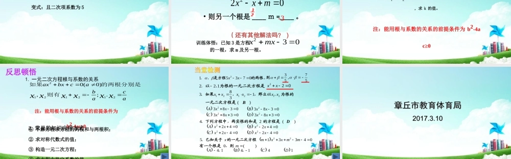 专题复习：一元二次方程根与系数的关系的应.ppt