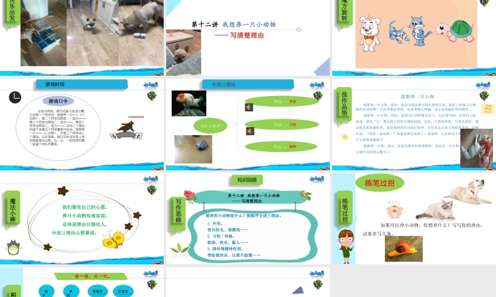 19春快乐魔方作文启蒙篇 第12讲：我想养一只小动物 ——写清楚理由（课件）.pptx