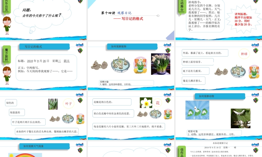 19春快乐魔方作文启蒙篇 第14讲：观察日记 ——写日记的格式（课件）.pptx