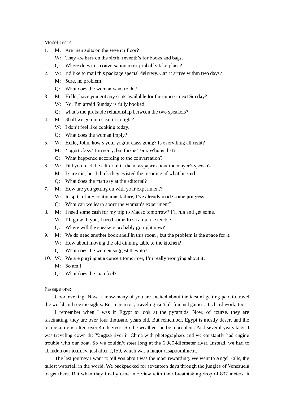听力综合练习Model Test 4原文.docx_第1页