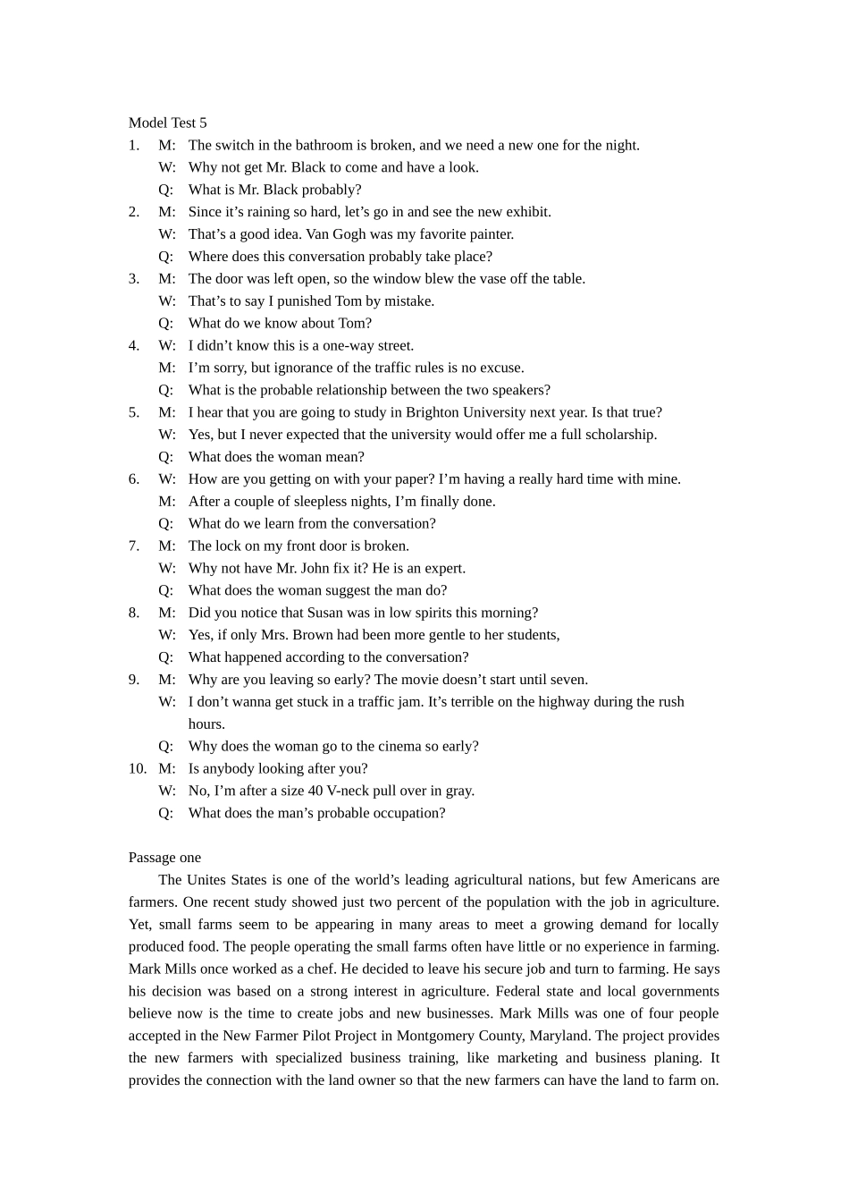 听力综合练习Model Test 5原文.docx_第1页
