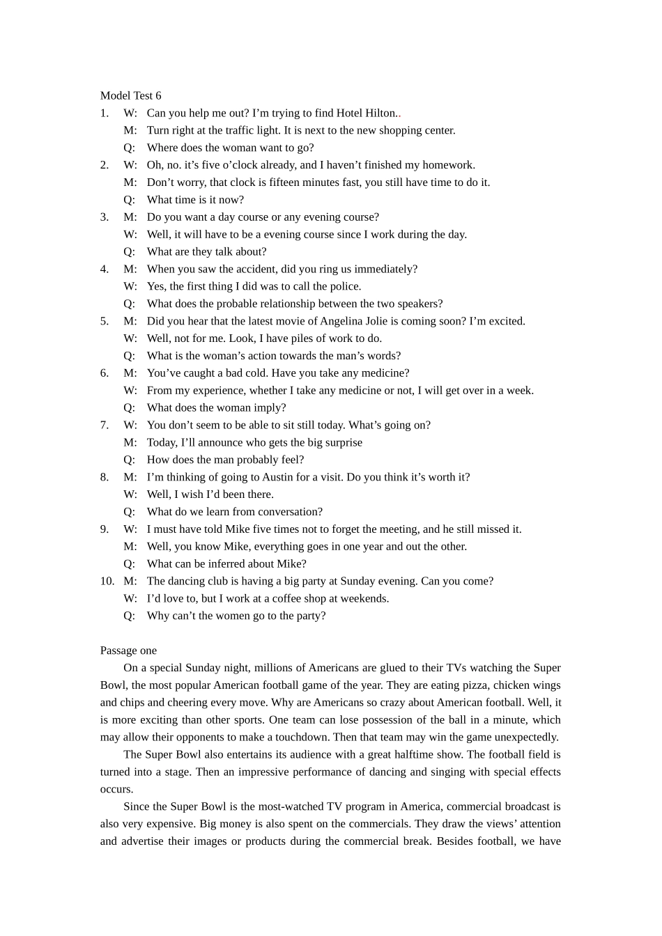 听力综合练习Model Test 6原文.docx_第1页