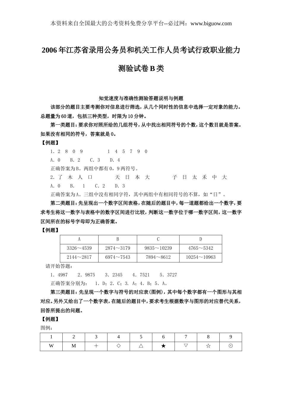 2006年江苏省行政职业能力测验B类真题【完整+答案+解析】.doc_第1页