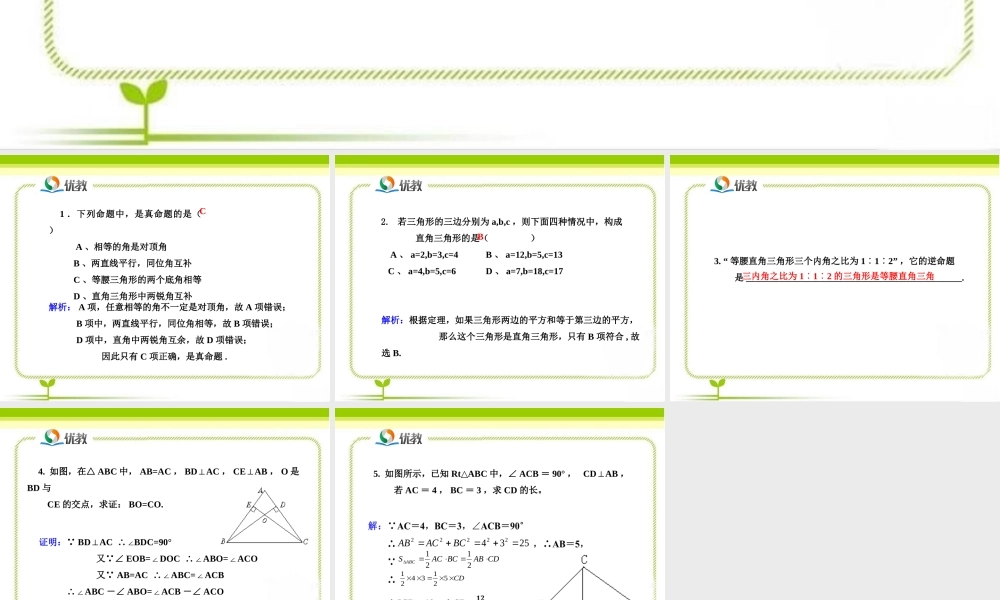 《直角三角形（第1课时）》即时练习2.ppt