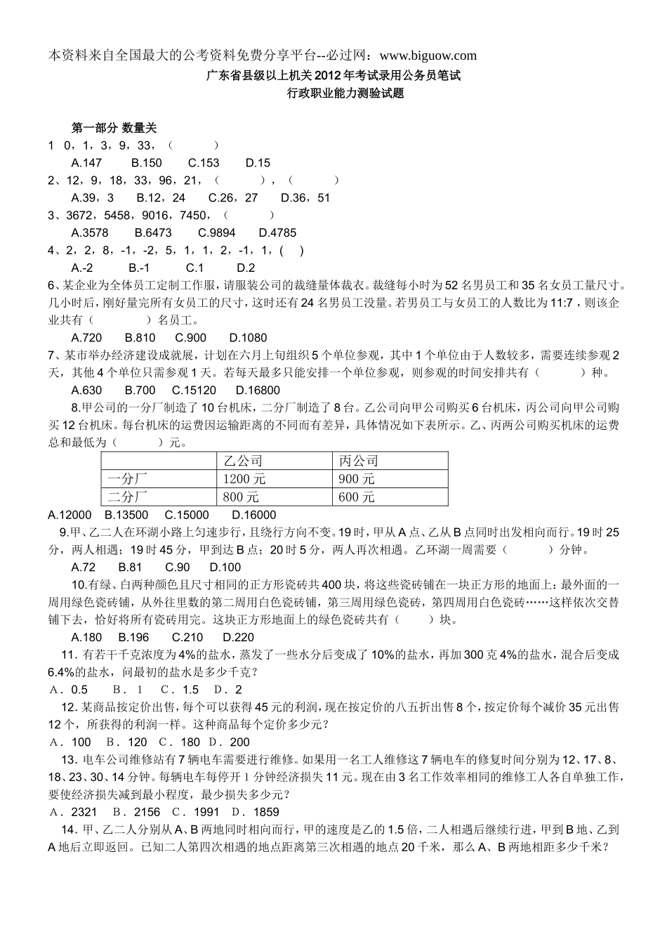 2012年广东县级以上公务员考试行测真题及答案解析【完整+答案+解析】.doc_第1页