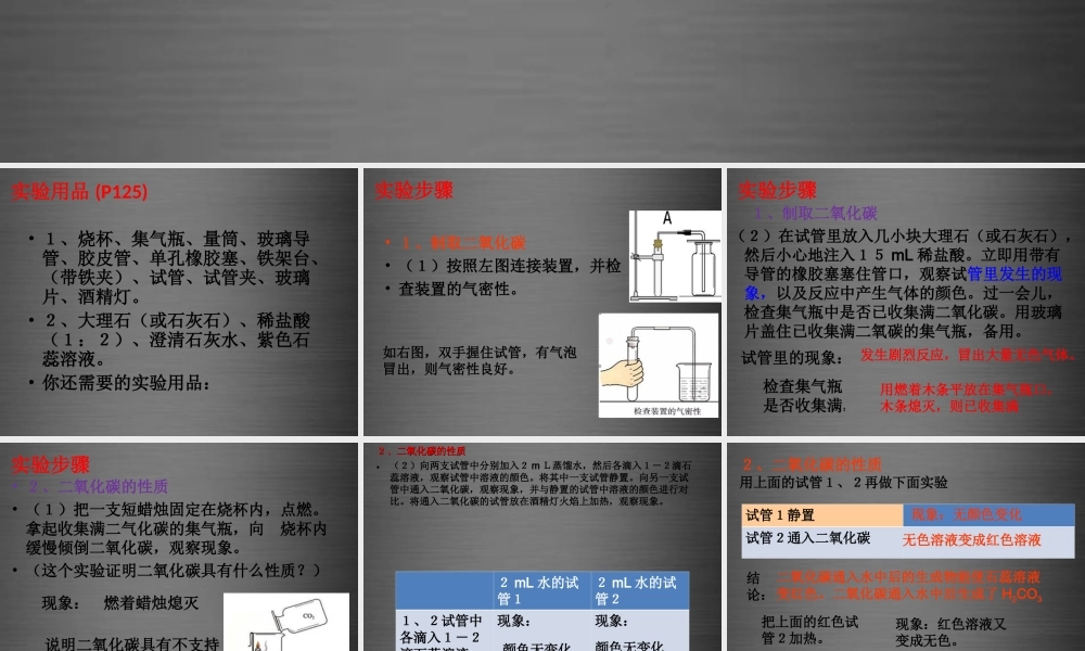 【高效课堂宝典训练】九年级化学上册 第6单元 实验活动2 二氧化碳的实验室制取和性质课件 （新版）新人教版.ppt