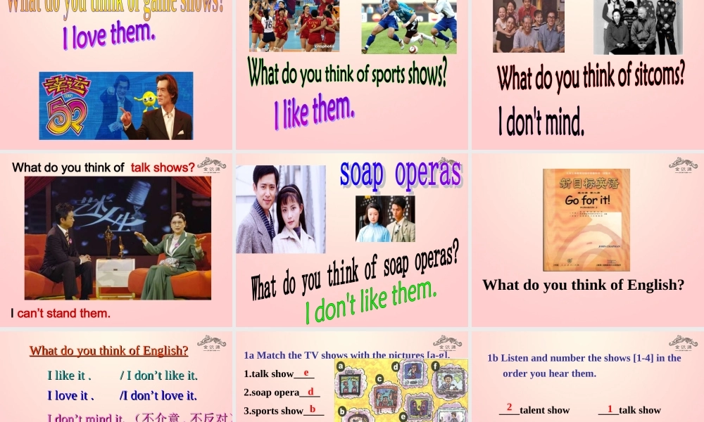 【金识源】七年级英语下册 Unit 1 Do you want to watch a game show Section A(1a-2c)课件 .ppt