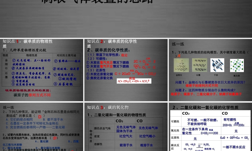【高效课堂宝典训练】九年级化学上册 第6单元 碳和碳的氧化物复习课件 （新版）新人教版.ppt