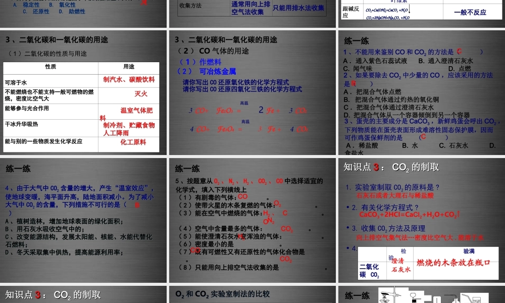 【高效课堂宝典训练】九年级化学上册 第6单元 碳和碳的氧化物复习课件 （新版）新人教版.ppt