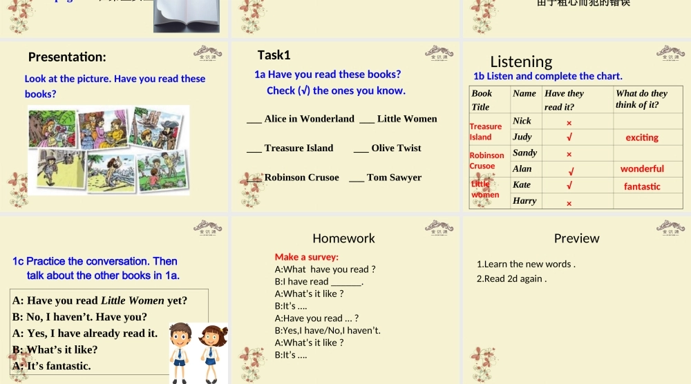 【金识源】八年级英语上册 Unit 6 Have you read Treasure Island yet（第1课时）课件 .ppt