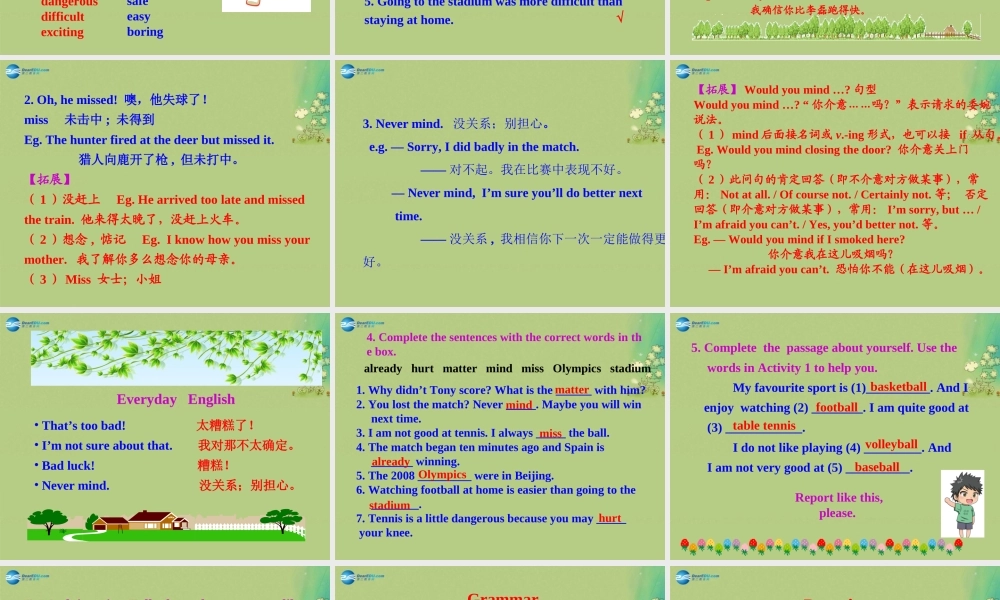 【倍速课时学练】八年级英语上册 Module 3 Unit 1 Nothing is more exciting than playing tennis课件 .ppt