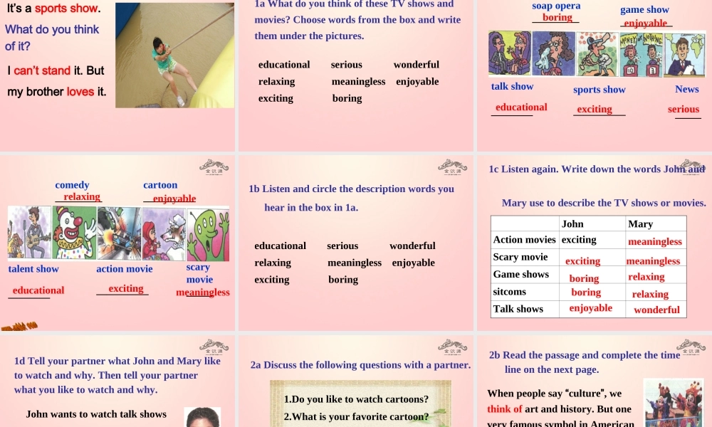 【金识源】七年级英语下册 Unit 1 Do you want to watch a game show Section B(1a-2c)课件 .ppt