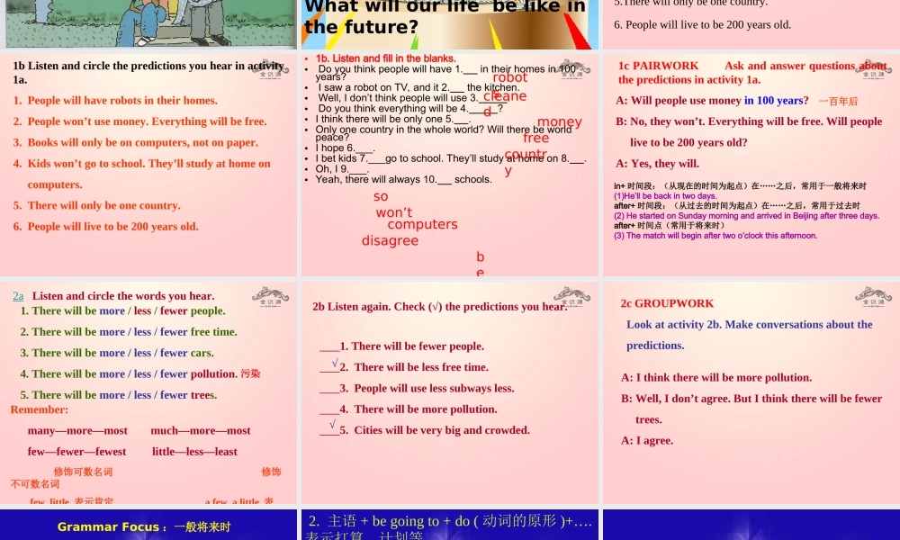 【金识源】七年级英语下册 Unit 3 Will people have robots Secion A(1a-2d)课件 .ppt