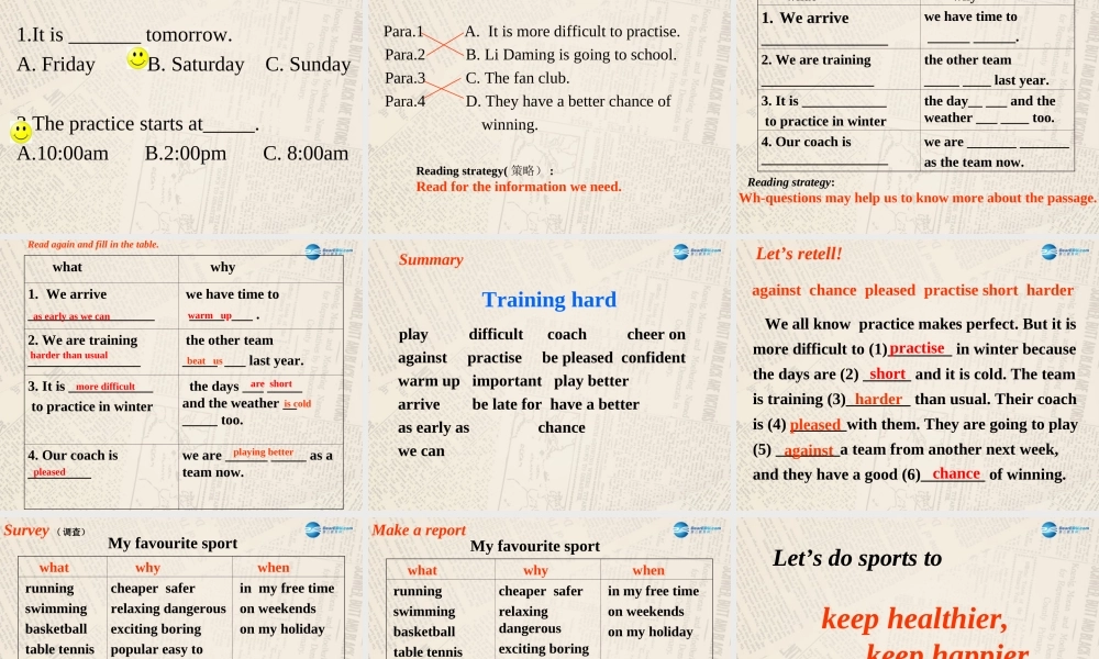 八年级英语上册 Module 3 Sports Unit 2 This year we practise more carefully课件1 .ppt