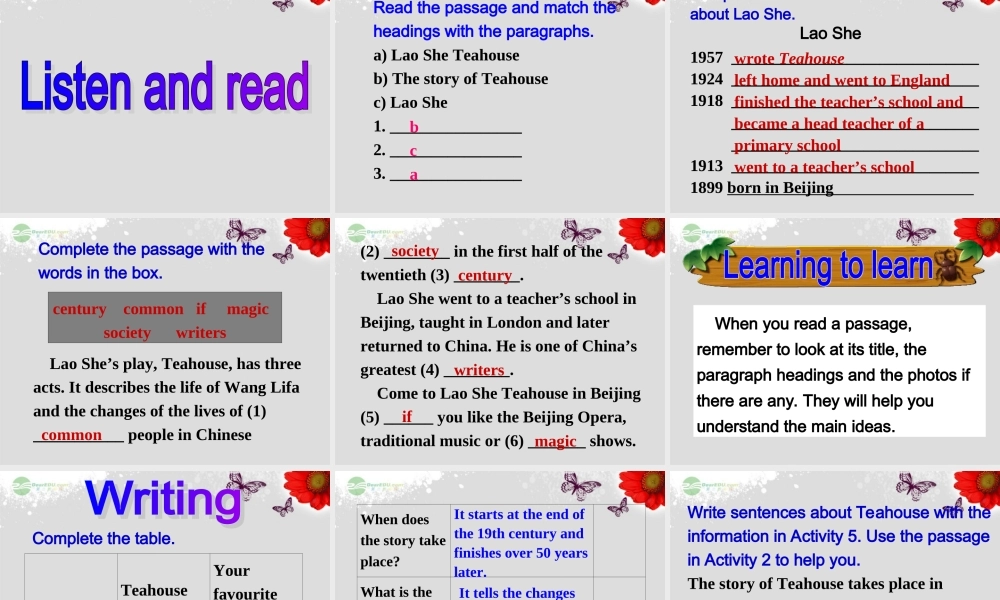 八年级英语上册 Module 5 Lao She Teahouse Unit 2 It describes the changes in Chinese society课件2 .ppt