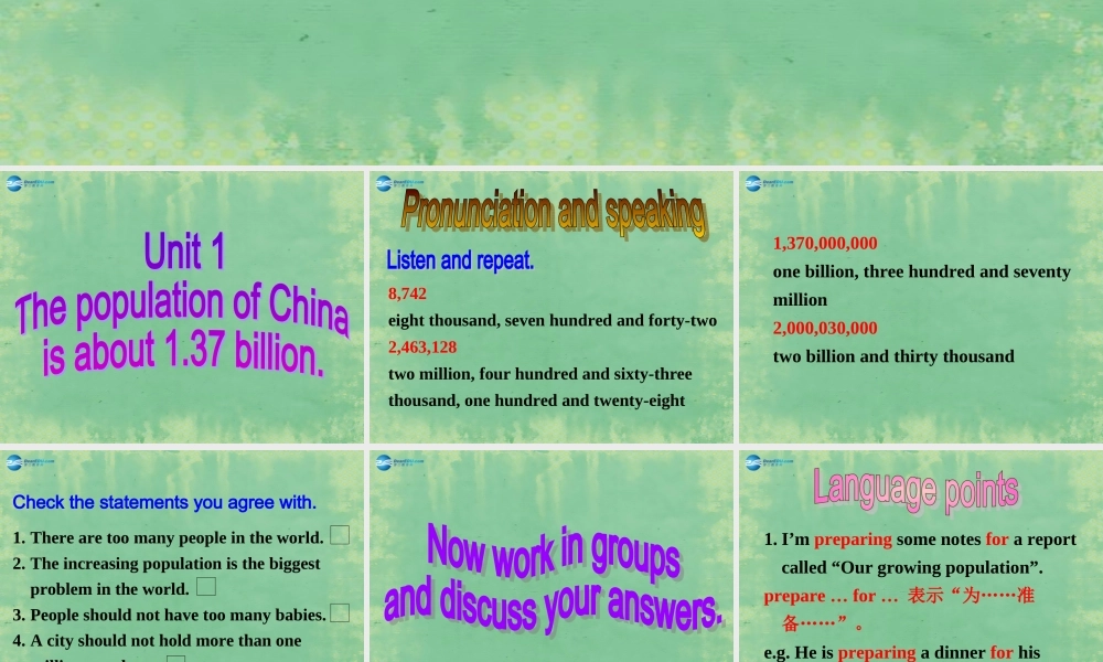 八年级英语上册 Module 9 Unit 1 The population of China is about 1.37 billion课件2 .ppt