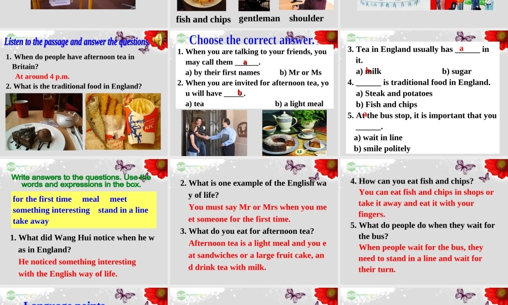 八年级英语上册 Module 11 Way of life Unit 2 In England, you usually drink tea with milk课件 .ppt