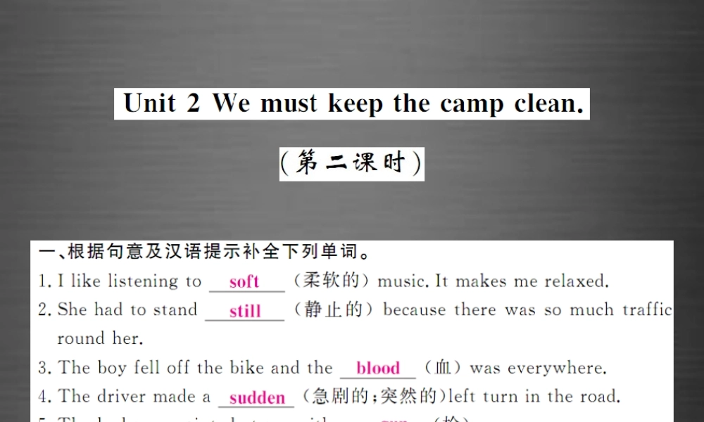 【课堂内外】九年级英语下册 Module 4 Unit 2 we must keep the camp clean（第2课时）课件 .ppt