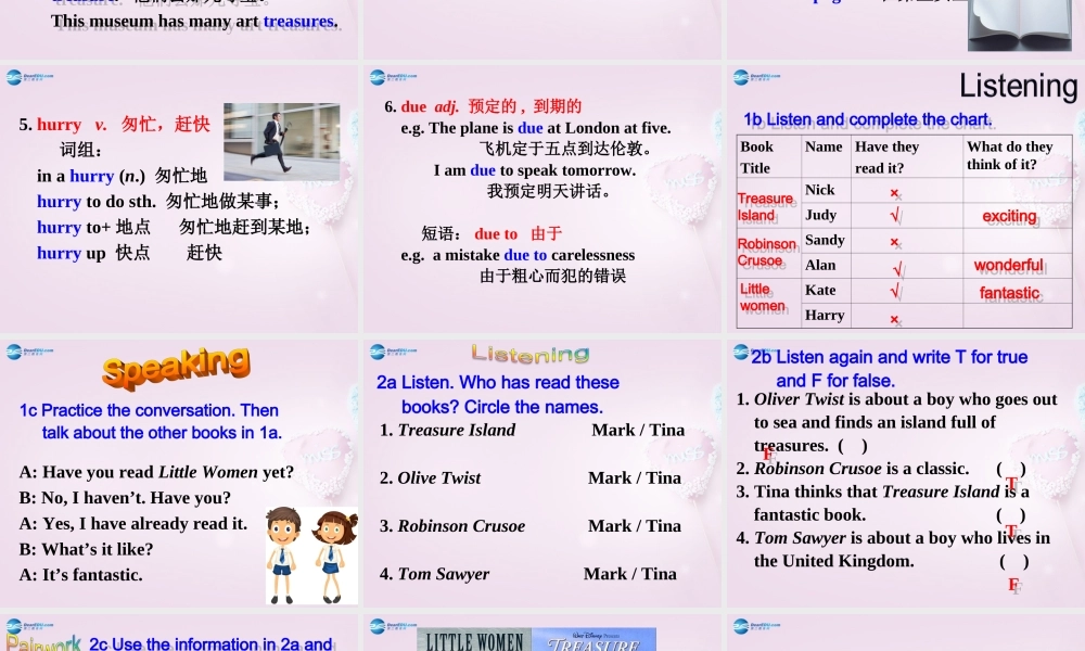 八年级英语上册 Unit 6 Have you read Treasure Island yet？SectionA 1a-2d精品课件 .ppt