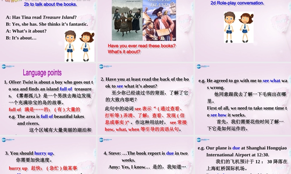 八年级英语上册 Unit 6 Have you read Treasure Island yet？SectionA 1a-2d精品课件 .ppt