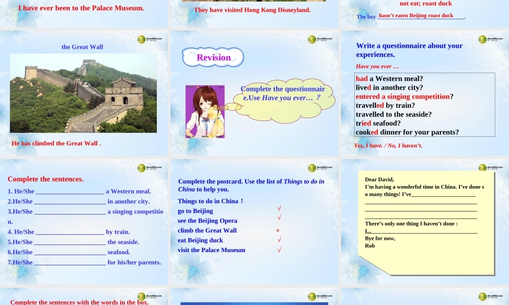 八年级英语下册 Module 2 Experiences Unit 3 Language in use课件 .ppt