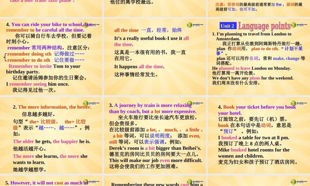 安徽省长丰县下塘实验中学八年级英语上册 Module 4 Planes, Ships and trains Language points for Unit 1&Unit 2课件 .ppt