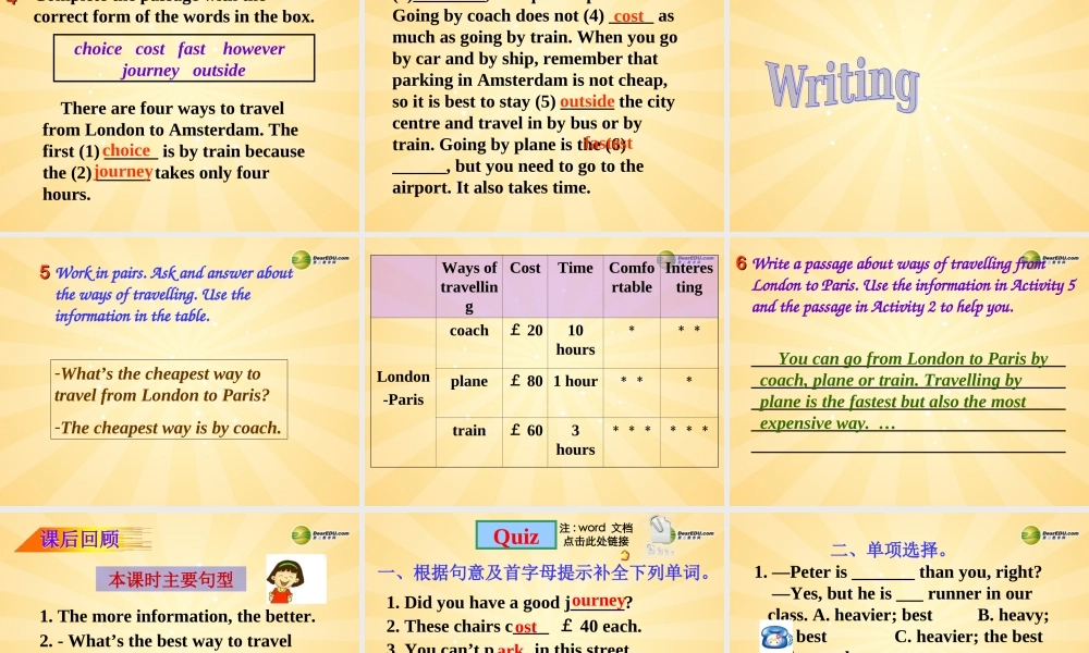 安徽省长丰县下塘实验中学八年级英语上册 Module 4 Planes, Ships and trains Unit 2 What is the best way to travel课件 .ppt