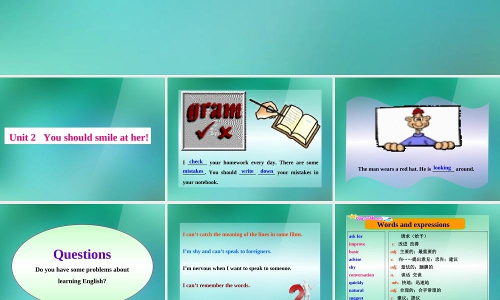 八年级英语上册 Module 1 How to learn English Unit 2 You should smile at her课件1.ppt
