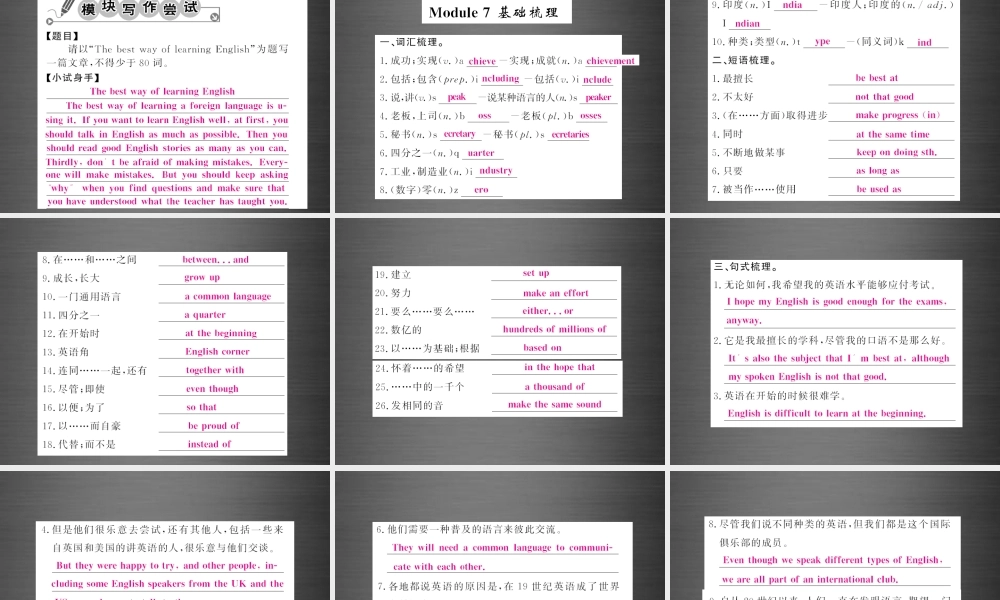 【课堂内外】九年级英语下册 Module 7 English for you and me语法精讲精练课件 .ppt