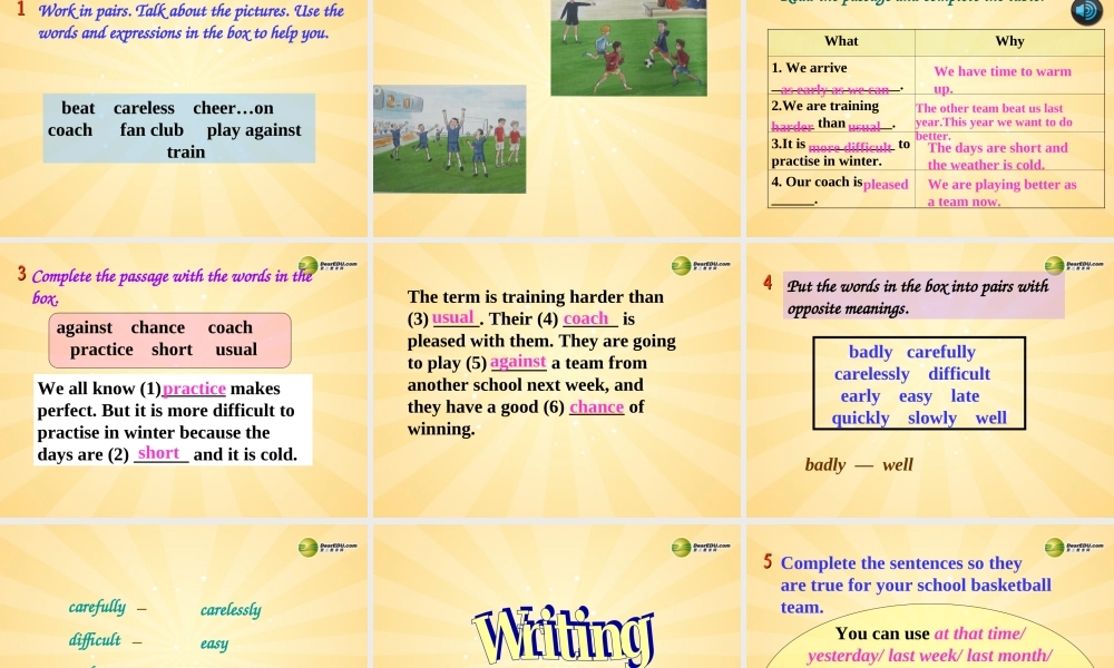 安徽省长丰县下塘实验中学八年级英语上册 Module 3 Sports Unit 2 This year we are training more carefully课件 .ppt